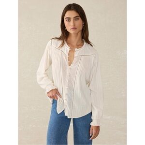 Faherty Lily Button Front Long Sleeve Blouse in Egret White